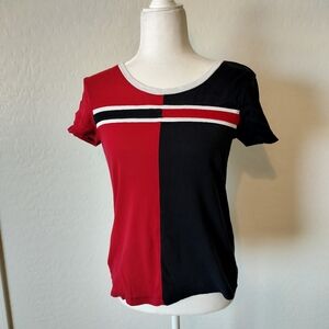 Tommy Hilfiger Red and Black Colorblock Tee